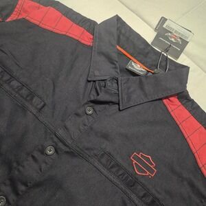 Harley-Davidson Mens Black Red Performance Panel Button Up Shirt 2XL - NWT